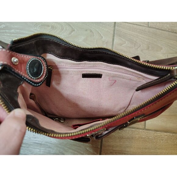 Vintage Dooney & Bourke Red Pebbled Leather Purse Shoulder Bag Zip Front Pockets - Picture 6 of 8